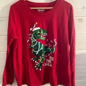 “Rex the Halls” Holiday Christmas Red Cozy Long-Sleeved Pajama Top